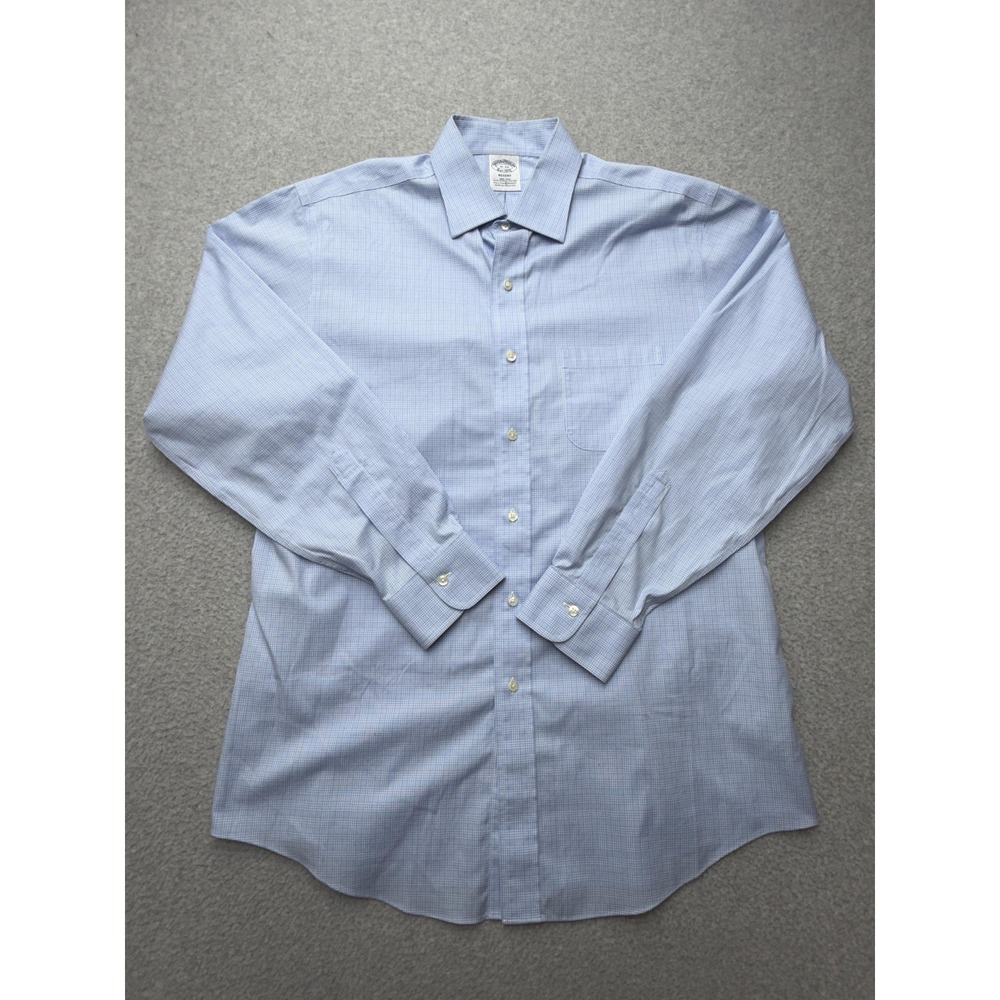 Brooks Brothers Dress Shirt Mens 16 34/35 Blue Check Regent Slim Fit Non Iron